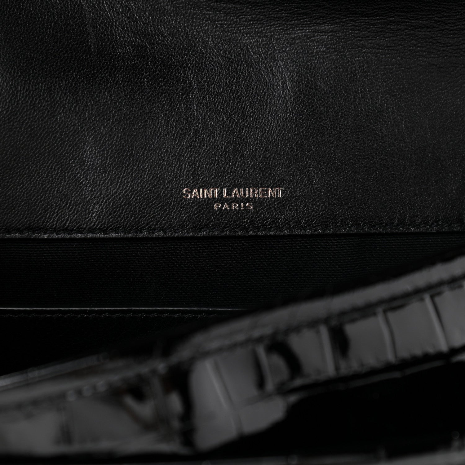Saint Laurent Patent Crocodile Embossed Lambskin Monogram Baby Niki Chain Satchel Black 5 of 12