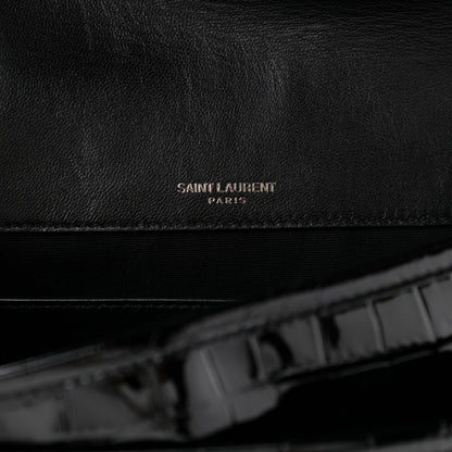 Saint Laurent Patent Crocodile Embossed Lambskin Monogram Baby Niki Chain Satchel Black 5 of 12