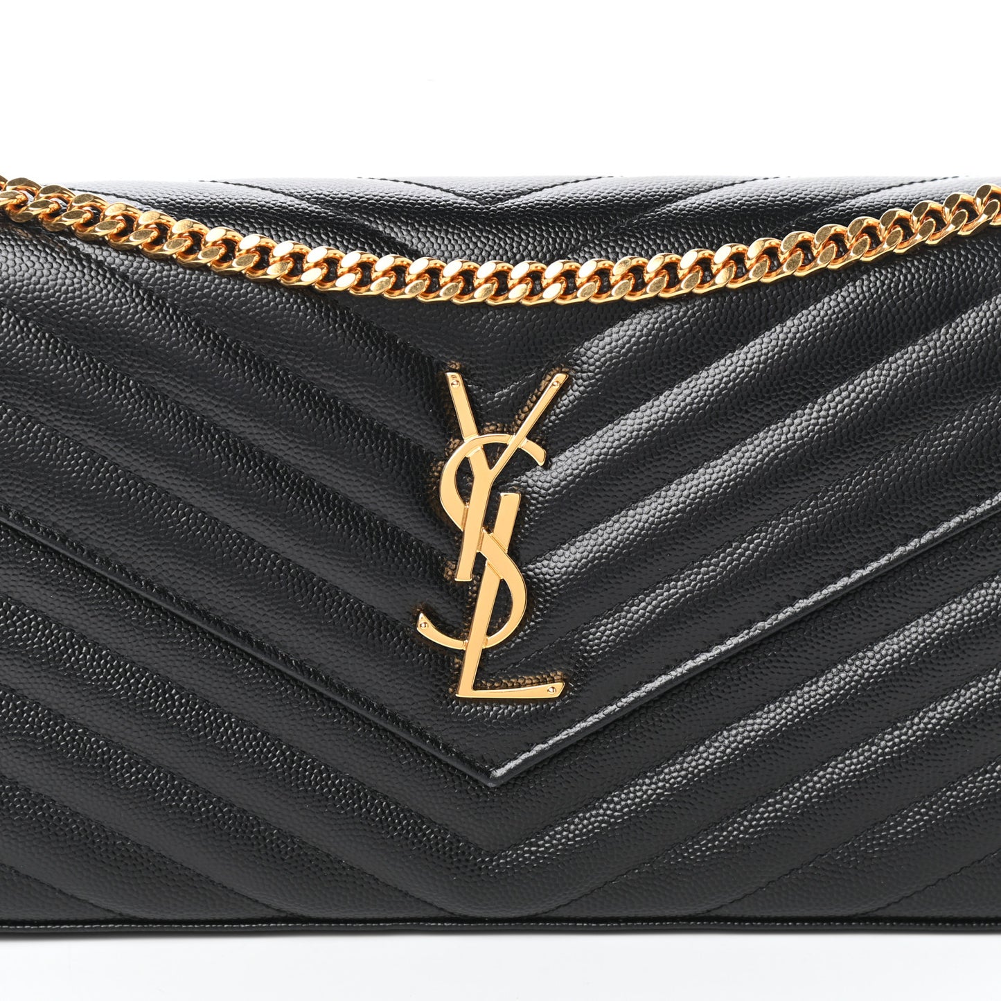 Grain De Poudre Matelasse Chevron Monogram Chain Wallet Black