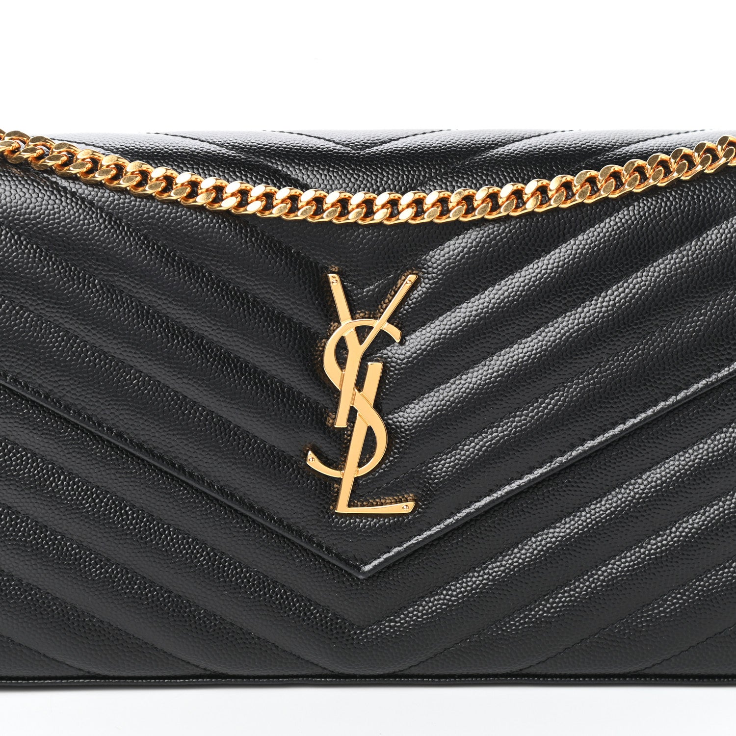 Saint Laurent Grain De Poudre Matelasse Chevron Monogram Chain Wallet Black 7 of 9