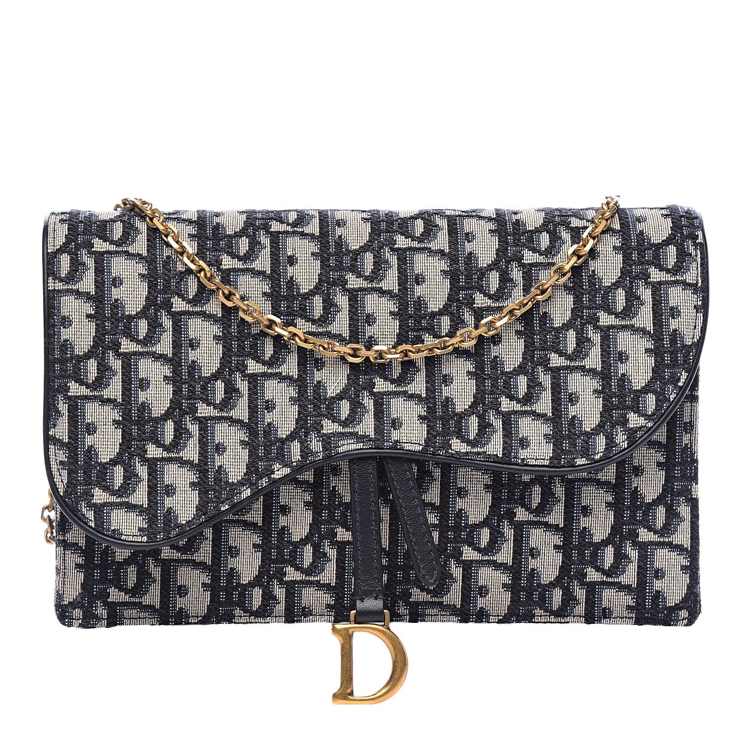 Christian Dior Oblique Saddle Chain Pouch Blue 1 of 10