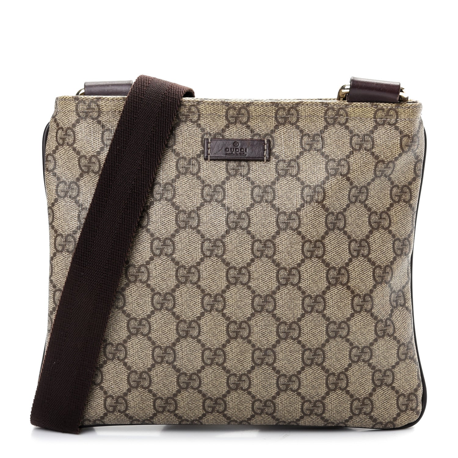 Gucci GG Supreme Monogram Small Flat Messenger Bag Dark Brown 1 of 9