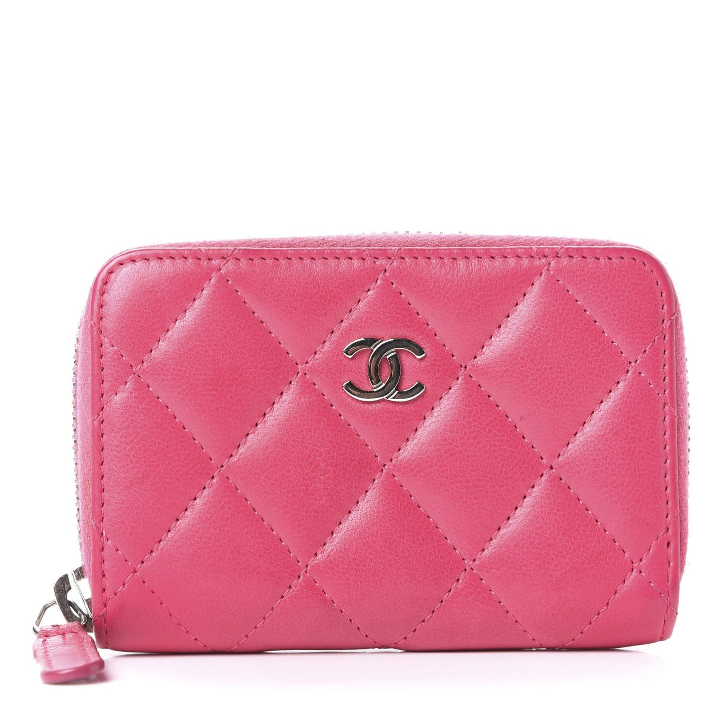 Lambskin Quilted Zip Around Coin Purse Pink