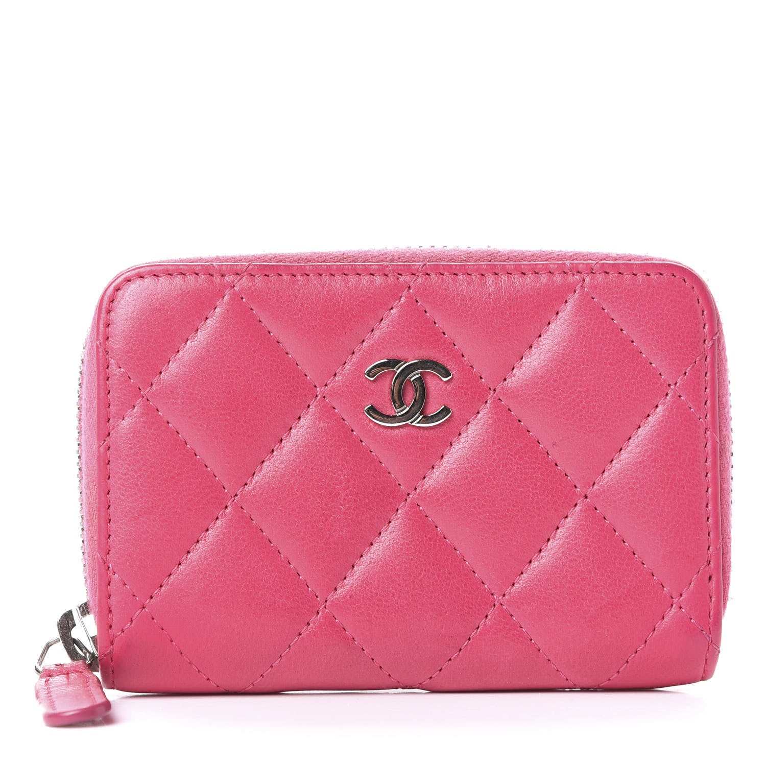 Chanel Lambskin Quilted Zip Around Coin Purse Pink 1 of 9