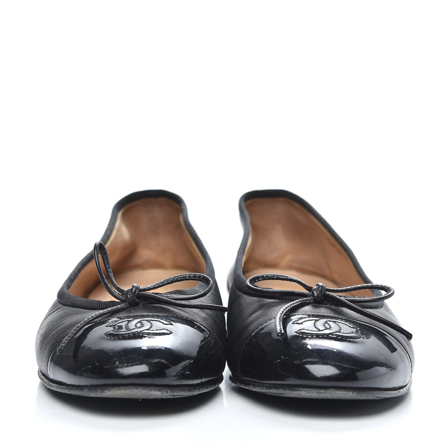 Lambskin Patent Cap Toe Ballerina Flats 38.5 Black