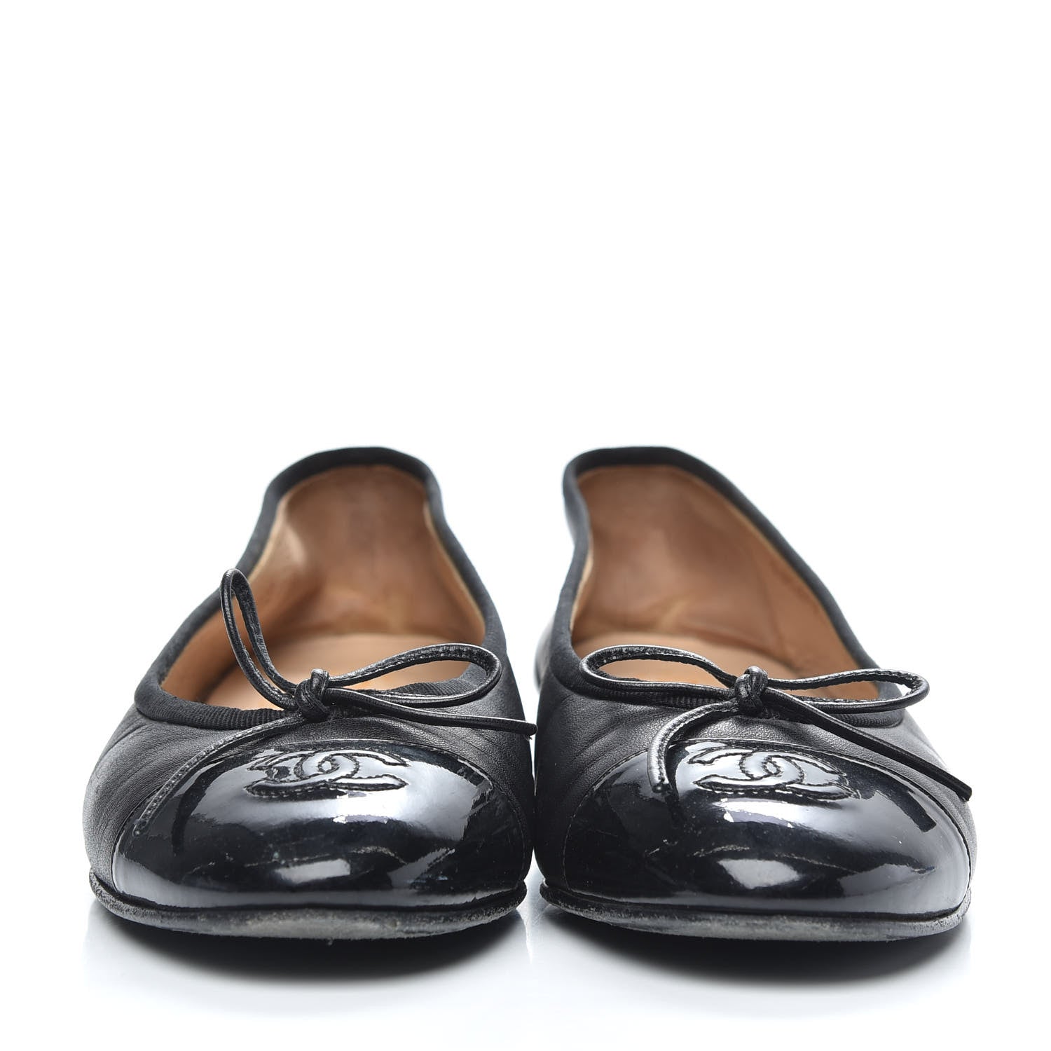Chanel Lambskin Patent Cap Toe Ballerina Flats 38.5 Black 2 of 12