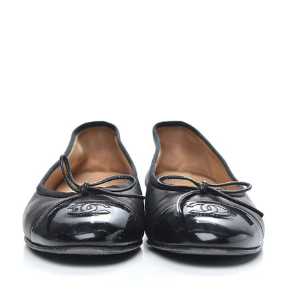 Chanel Lambskin Patent Cap Toe Ballerina Flats 38.5 Black 2 of 12