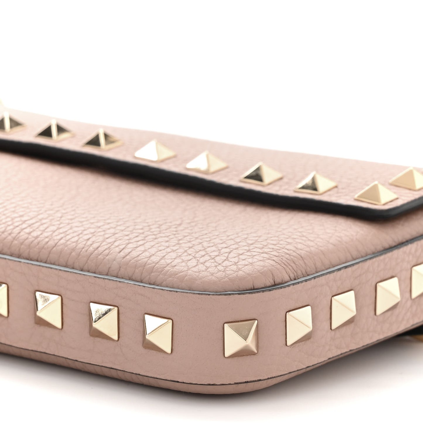 Grainy Calfskin Rockstud Crossbody Pouch Poudre
