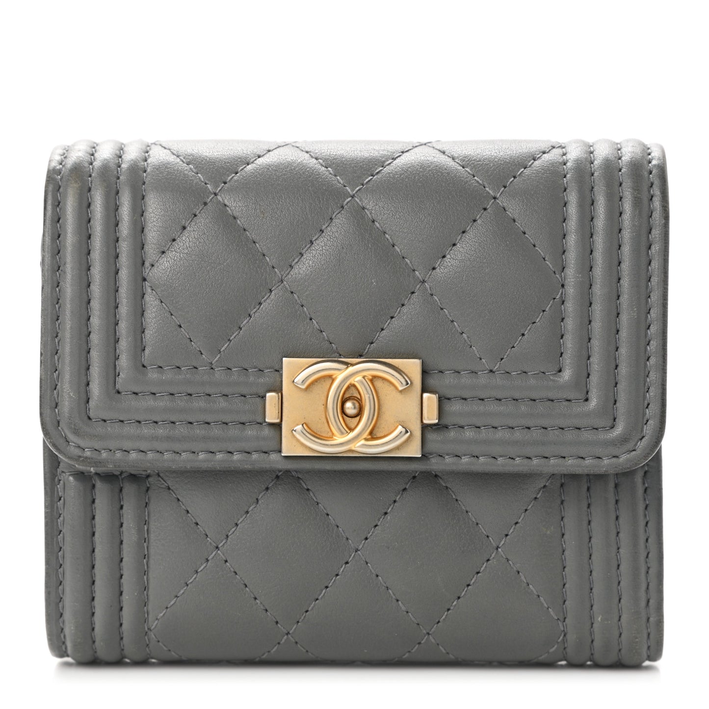 Lambskin Quilted Compact Boy Wallet Dark Grey