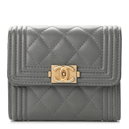 Chanel Lambskin Quilted Compact Boy Wallet Dark Grey 1 of 8