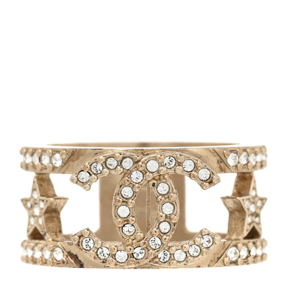 Chanel Metal Crystal CC Star Ring 54 7 Light Gold 1 of 6