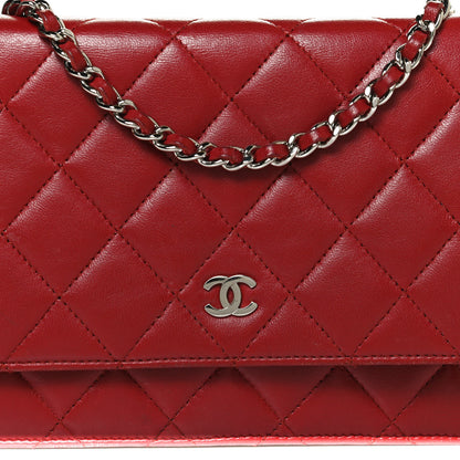 Chanel Lambskin Quilted Wallet On Chain WOC Red 8 of 12