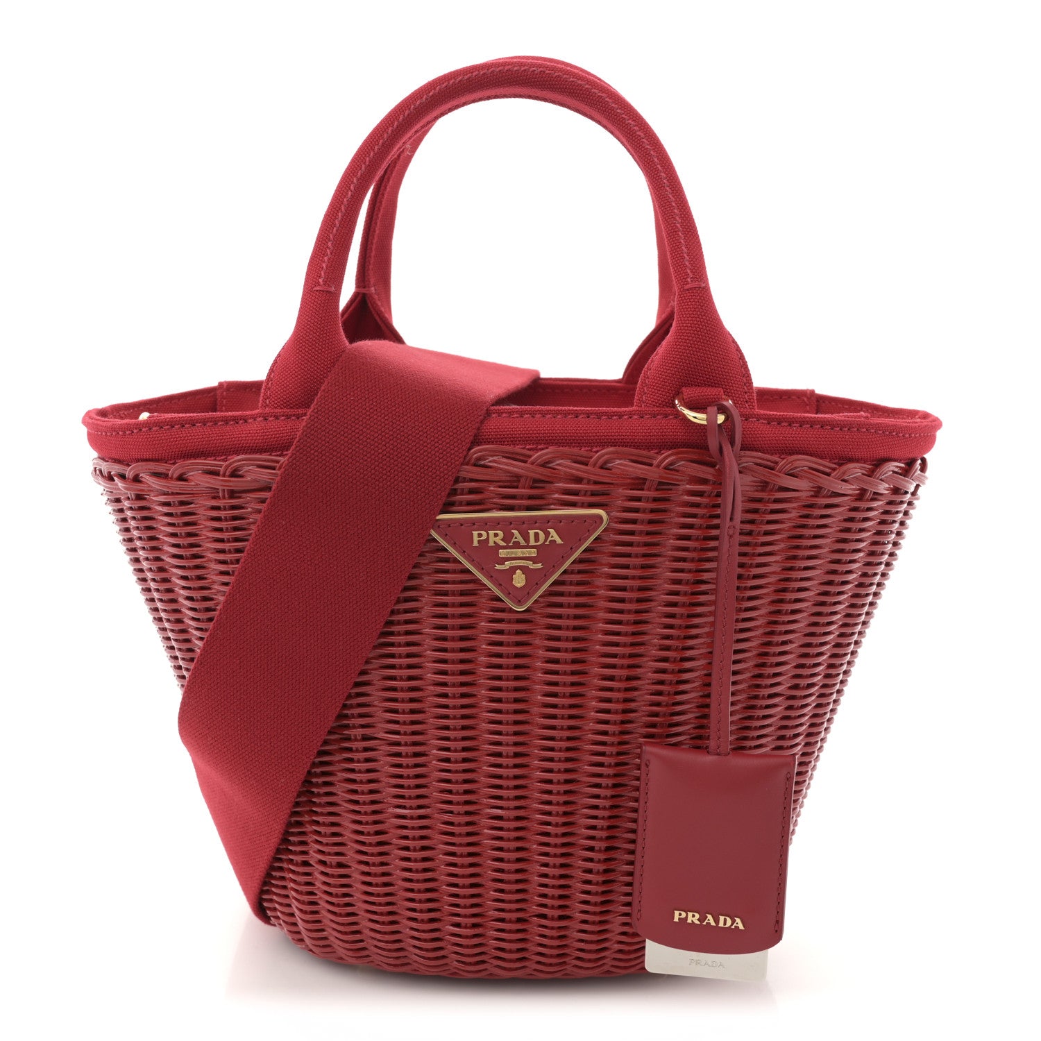 Prada Wicker Canvas Shoulder Bag Rosso 1768464 – FASHIONPHILE