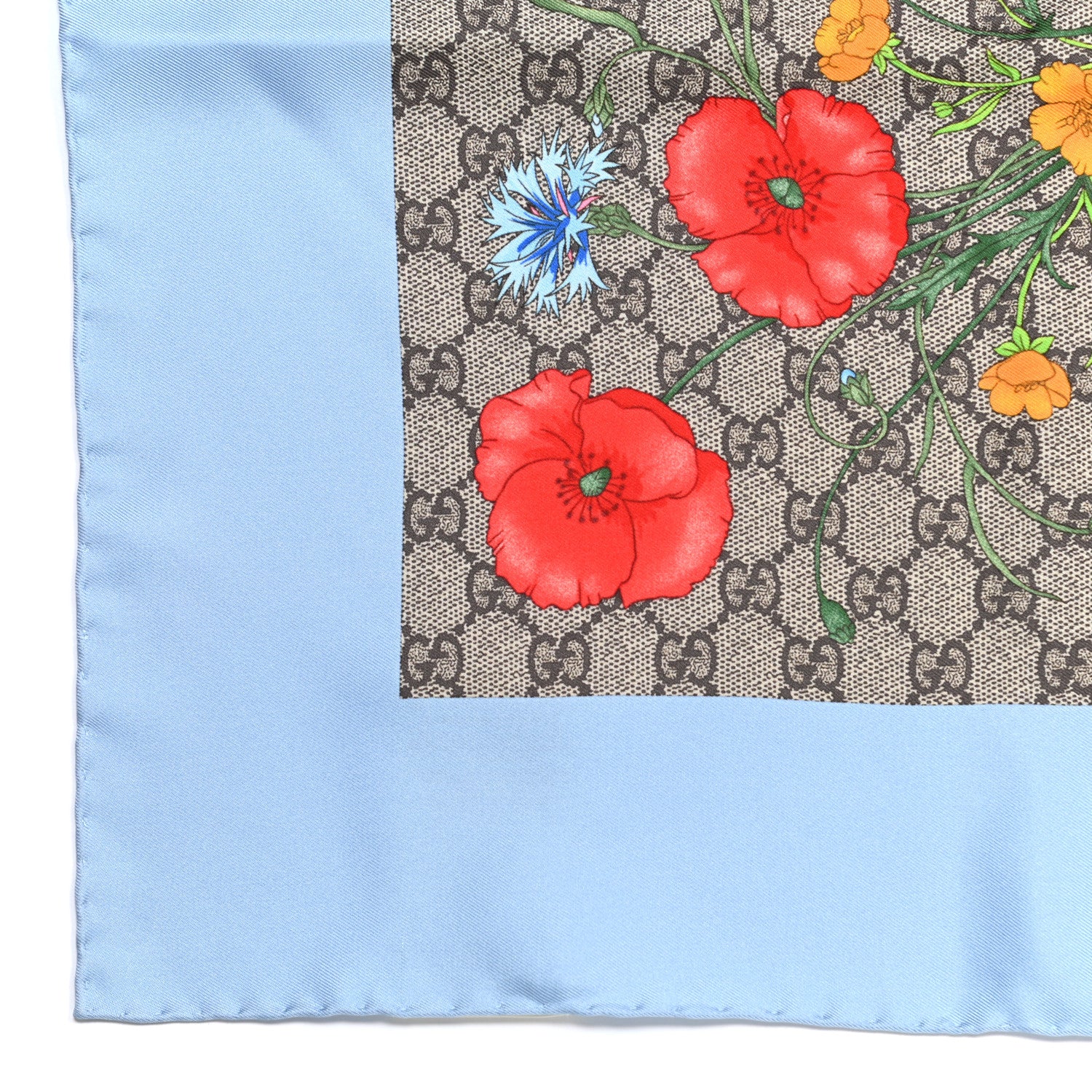Gucci Silk Twill GG Monogram Special Florio Square Scarf Beige Sky Blue 4 of 6