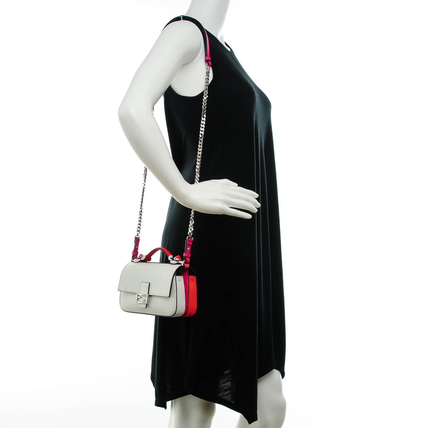 Fendi Vitello Dolce Nappa Flowerland Tri-Color Micro Double Baguette Fuxia White Ice Papavero 2 of 7
