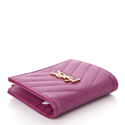 Saint Laurent Grain De Poudre Matelasse Chevron Monogram Zipped Card Case Dark Grape 4 of 8