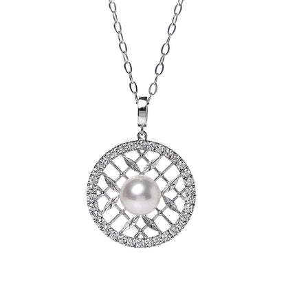 Mikimoto 18K White Gold Diamond Akoya Pearl 7mm Circle Pendant Necklace 5 of 6