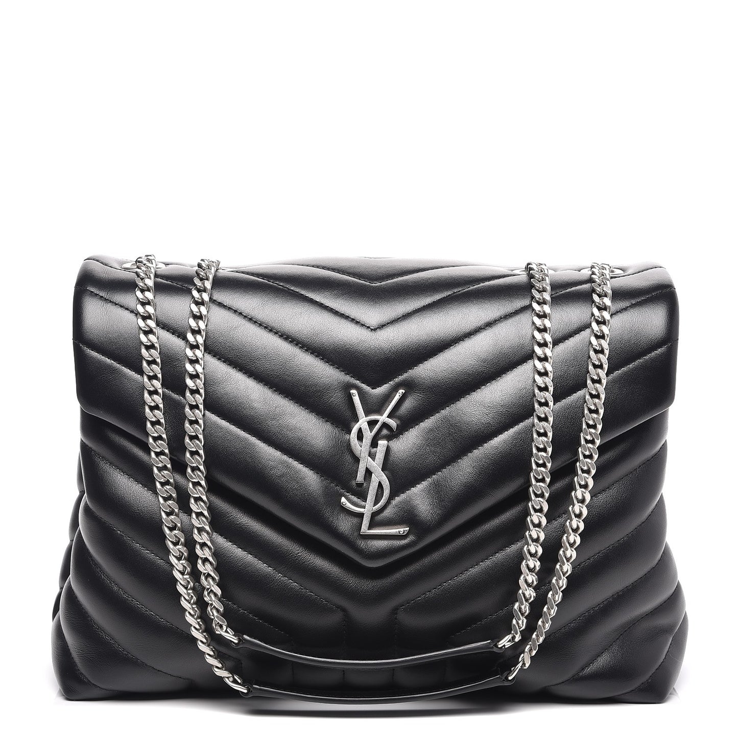 Calfskin Y Quilted Monogram Medium Loulou Chain Satchel Black