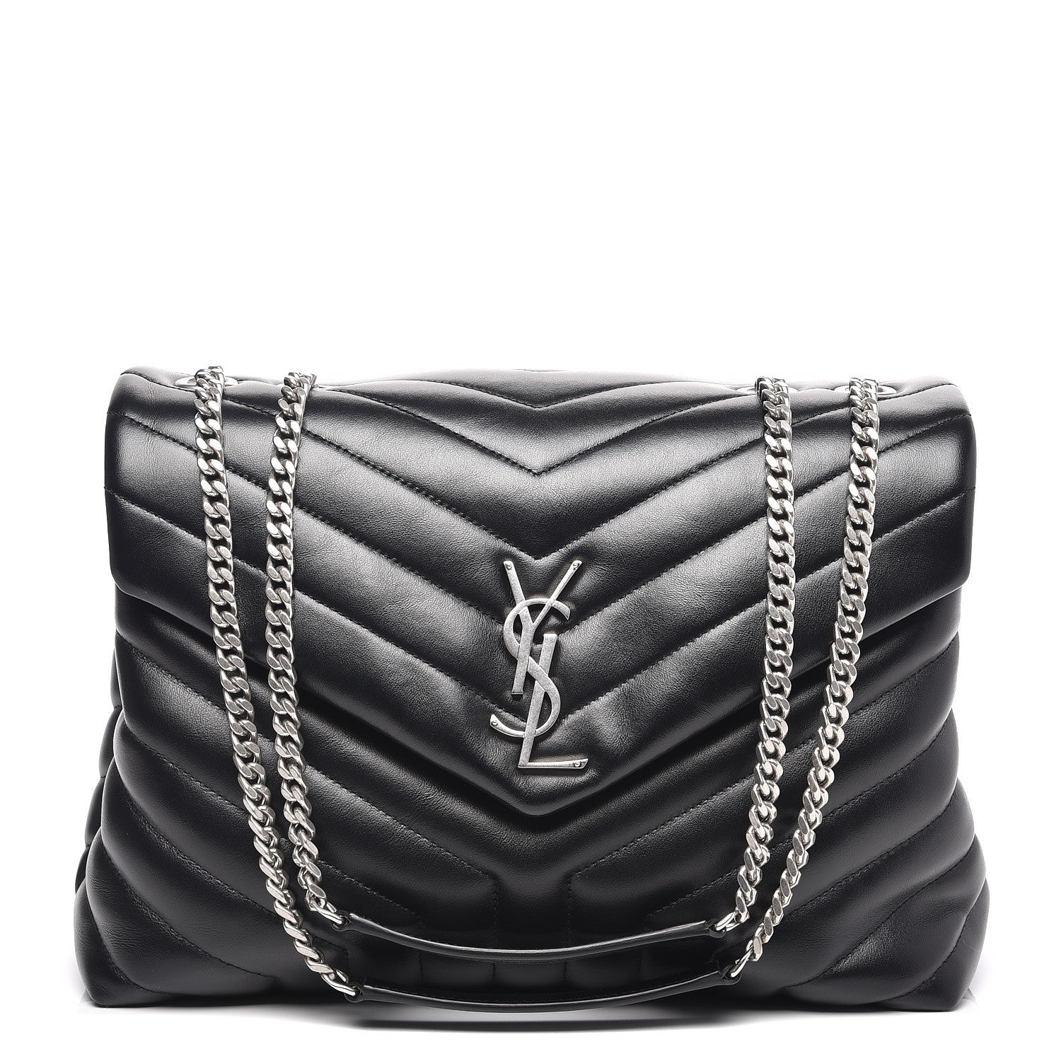 Saint Laurent Calfskin Y Quilted Monogram Medium Loulou Chain Satchel Black 1 of 7