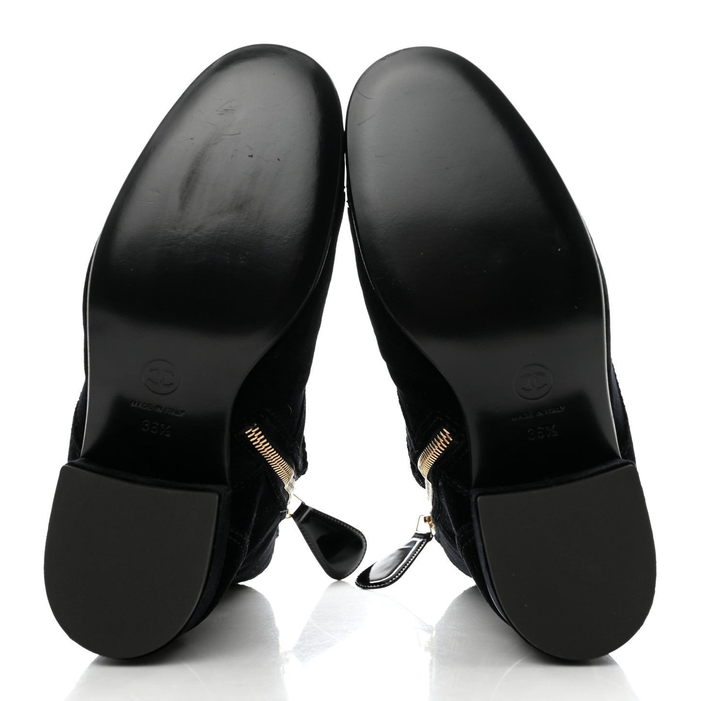 Velvet Patent Cap Toe CC Lace Up Boots 36.5 Black