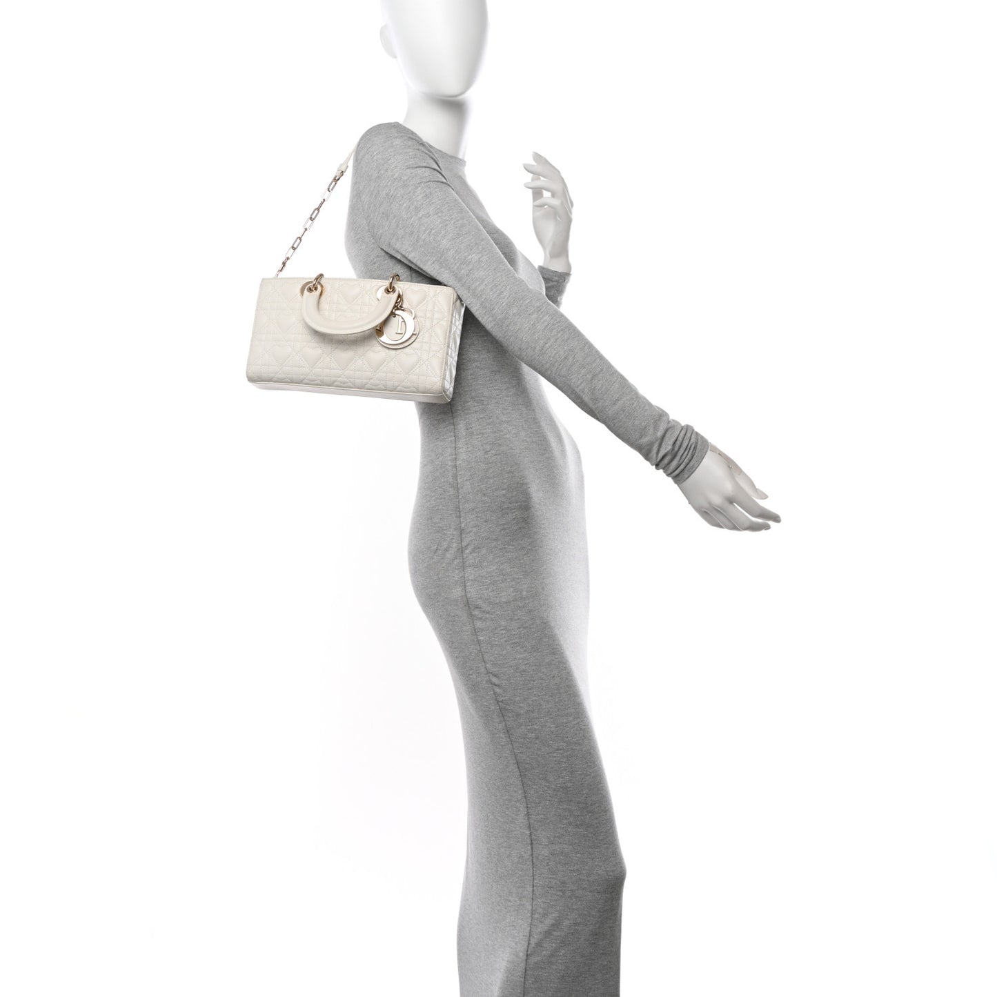 Lambskin Cannage Heart Medium Lady D-Joy White