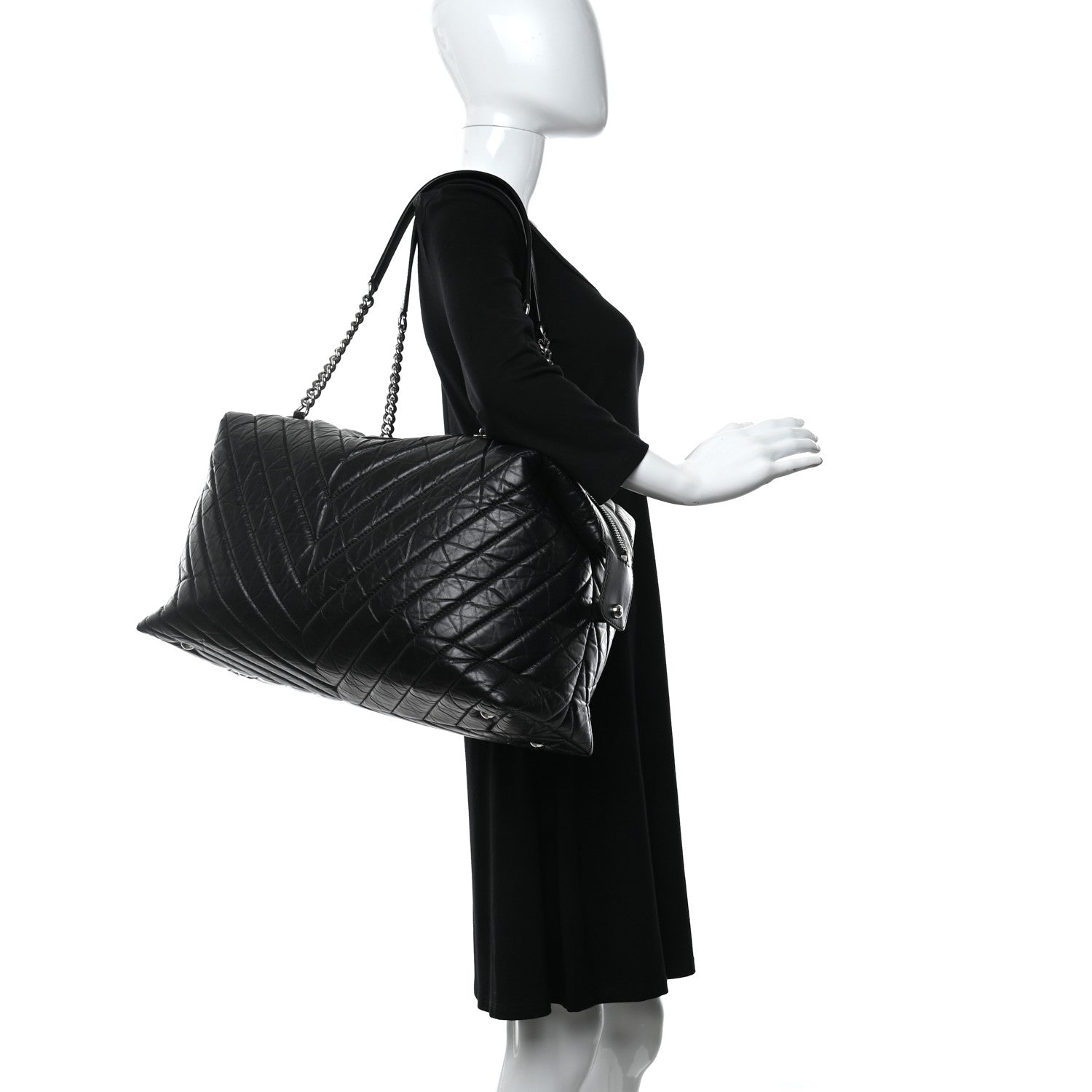 Chanel Aged Calfskin Chevron Quilted Duffle Bag Black 2 of 15