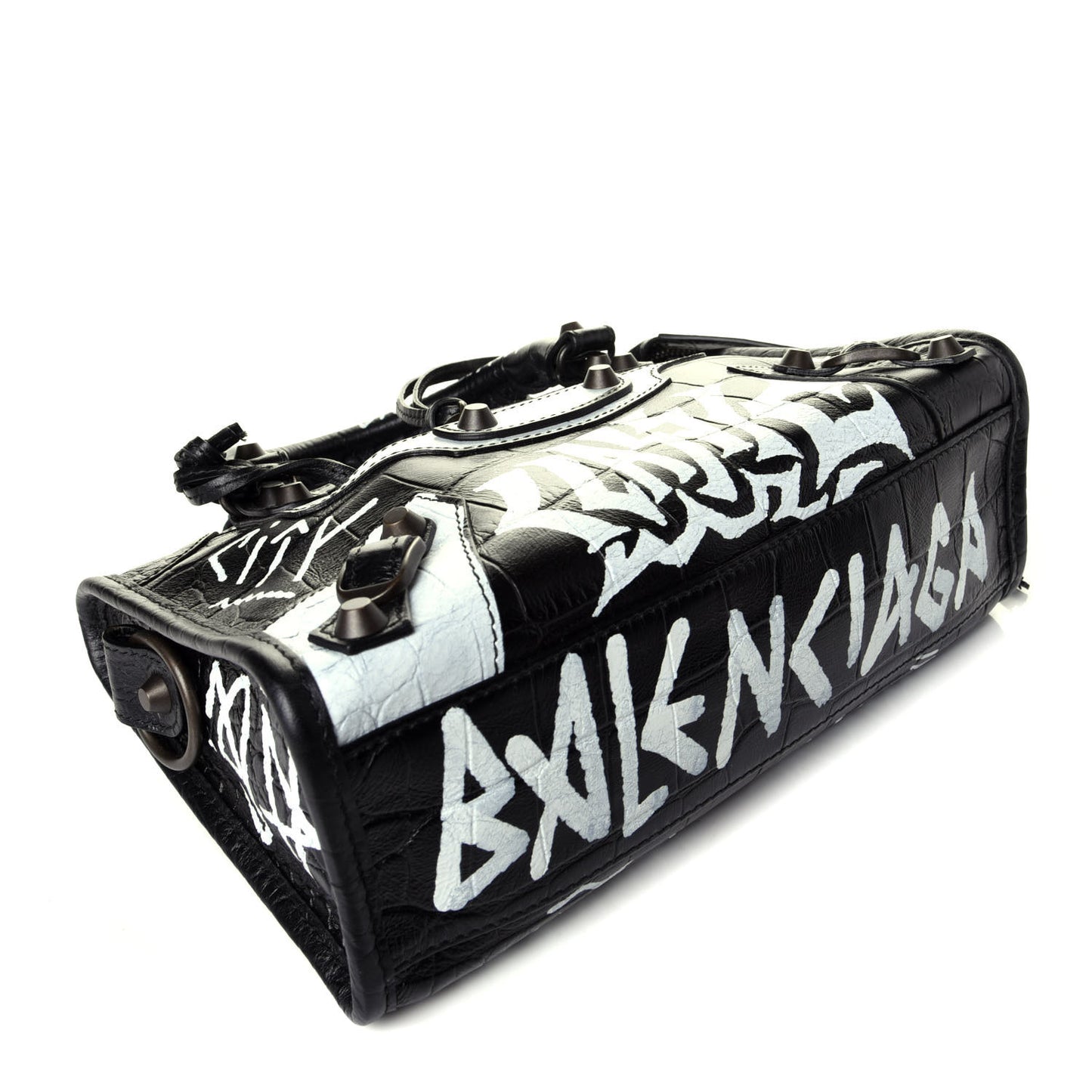 Calfskin Crocodile Embossed Graffiti Classic Hardware Mini City Black White