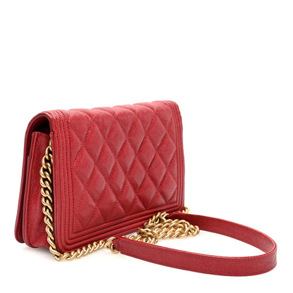Chanel Caviar Quilted Boy Wallet On Chain WOC Red 3 of 10