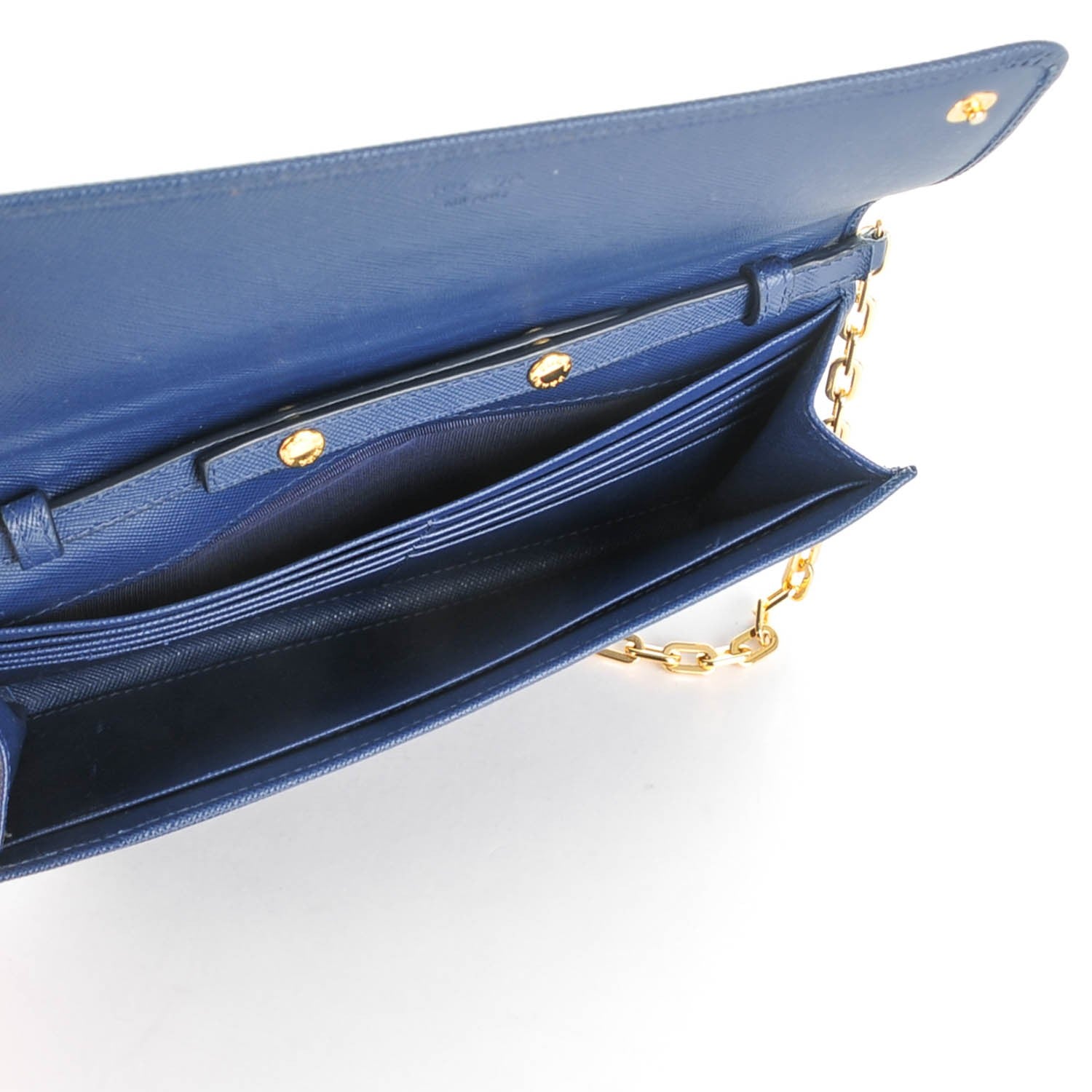 Prada Saffiano Metal Large Chain Wallet Bleuette 5 of 9