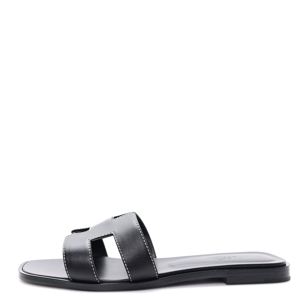 Hermes Box Calfskin Oran Sandals 38 Black 1859150 – FASHIONPHILE