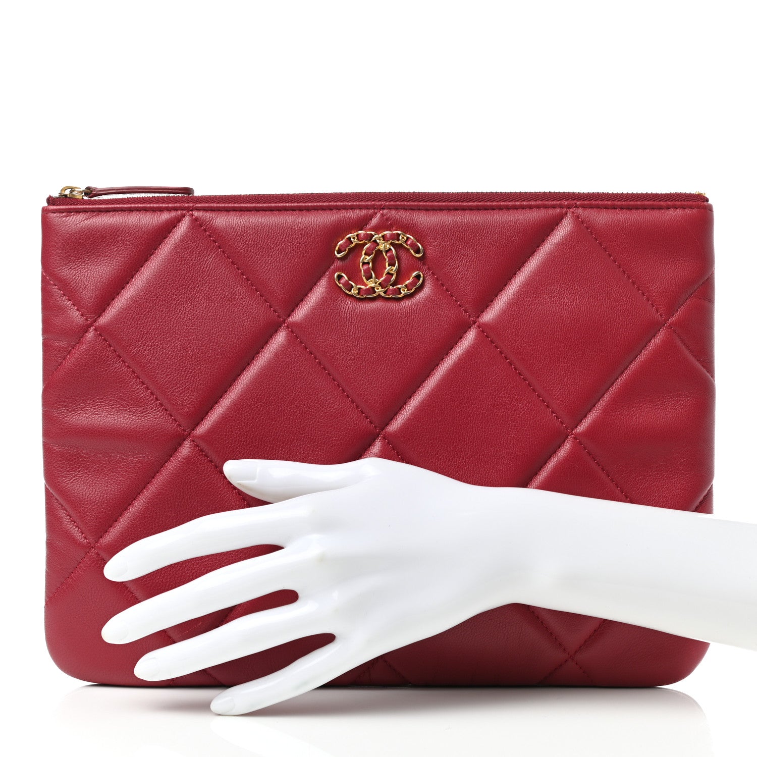 Chanel Goatskin Quilted Large Chanel 19 Pouch Red 2 of 8