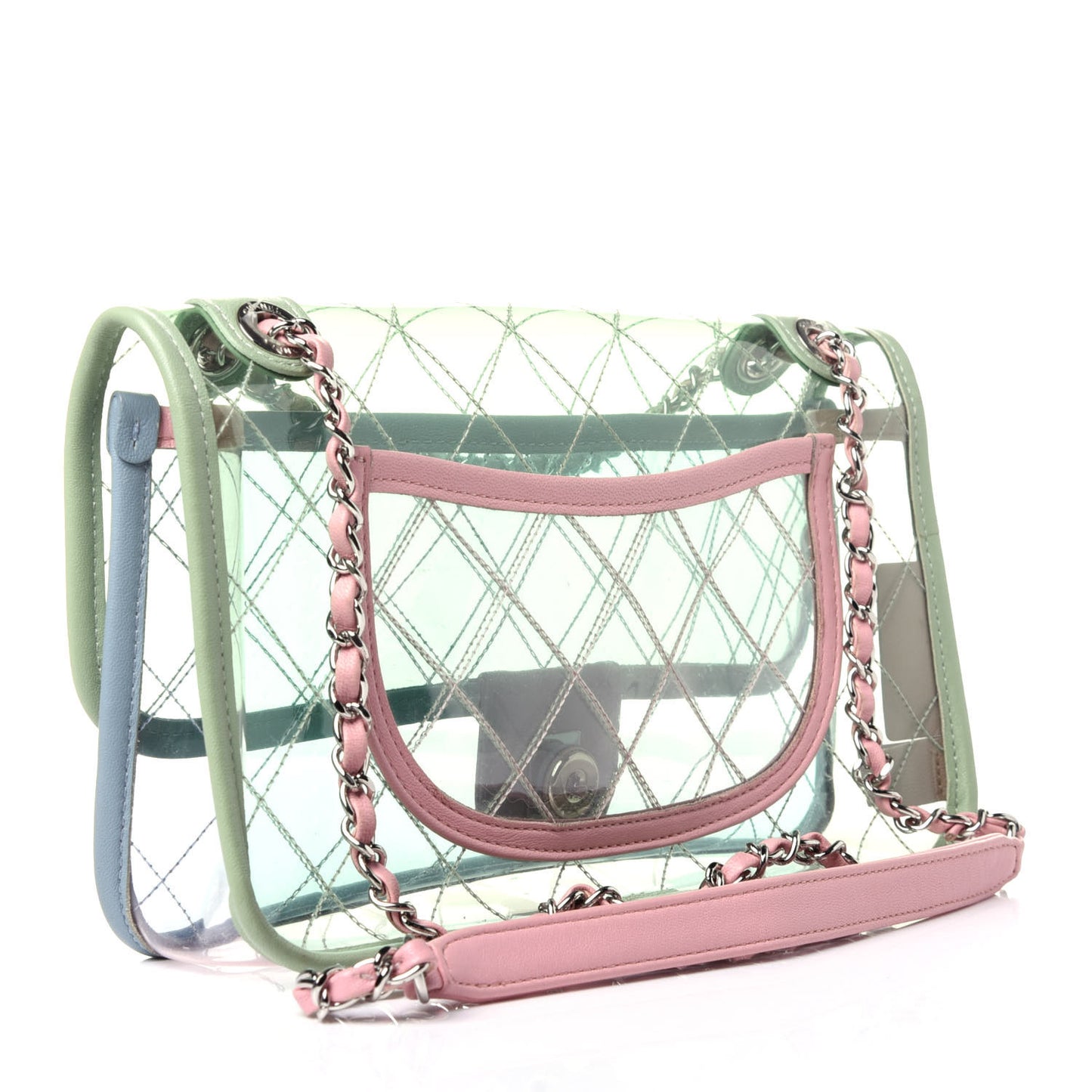 Lambskin PVC Quilted Medium Coco Splash Flap Blue Green