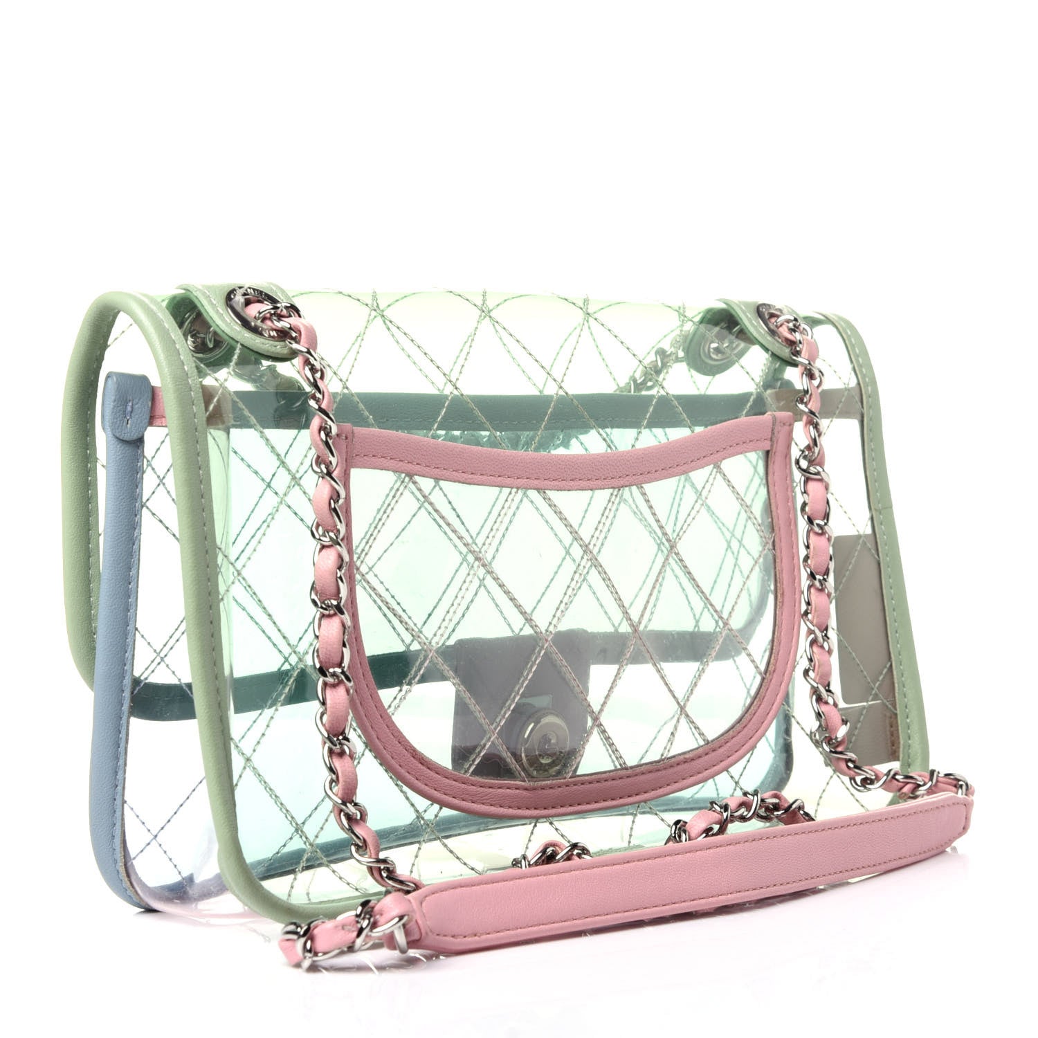 Chanel Lambskin PVC Quilted Medium Coco Splash Flap Blue Green 3 of 10