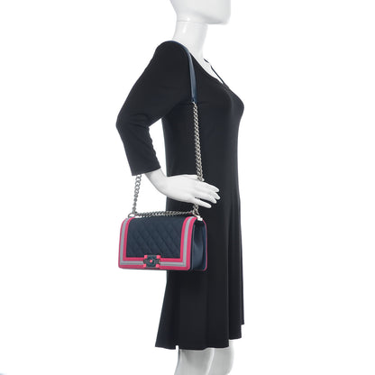 Chanel Canvas Quilted Medium Fluo Boy Flap Dark Navy Fuchsia Grey 2 of 10