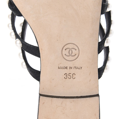 Chanel Crackled Lambskin Pearl Mule Sandals 35 Black 8 of 8