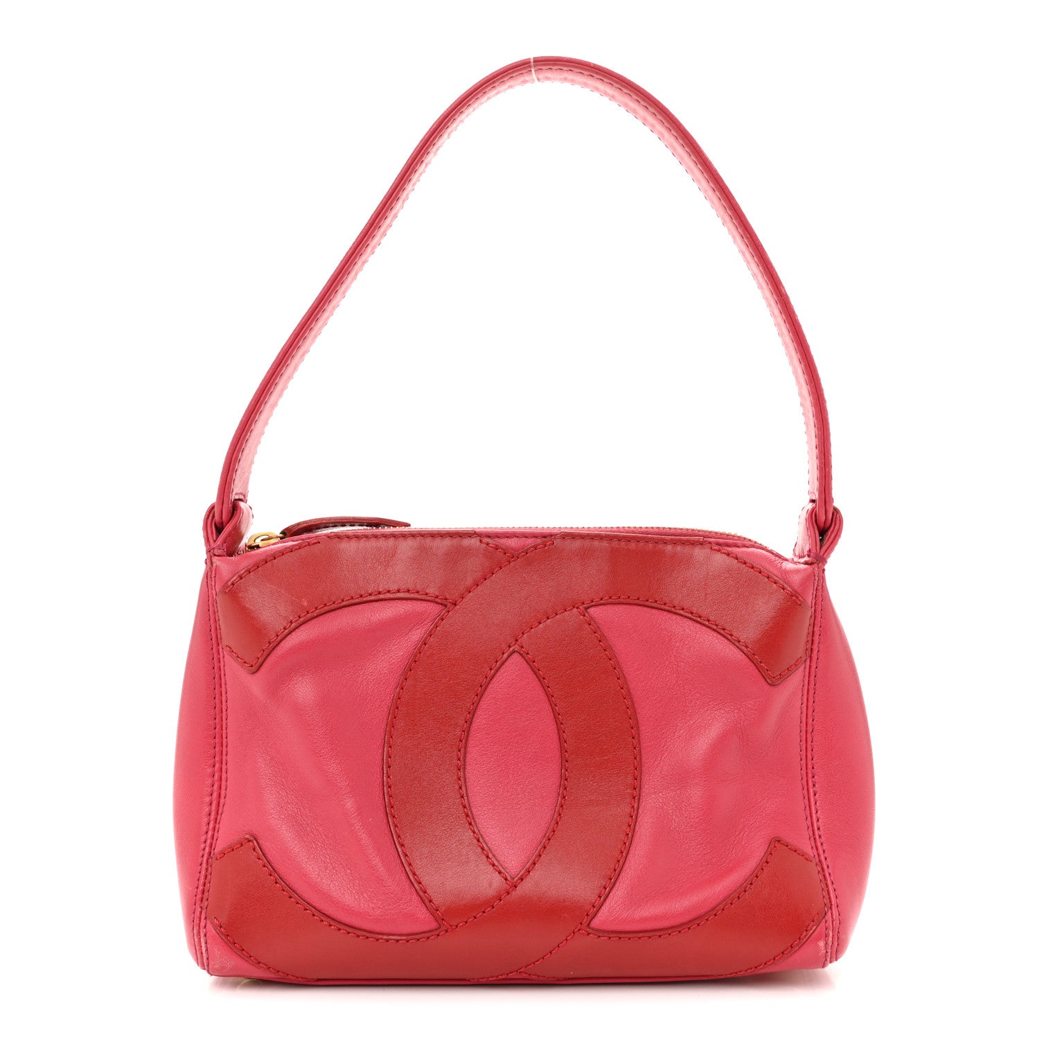 Chanel Calfskin Small CC Stitched Shoulder Bag Pink Red 1 of 16