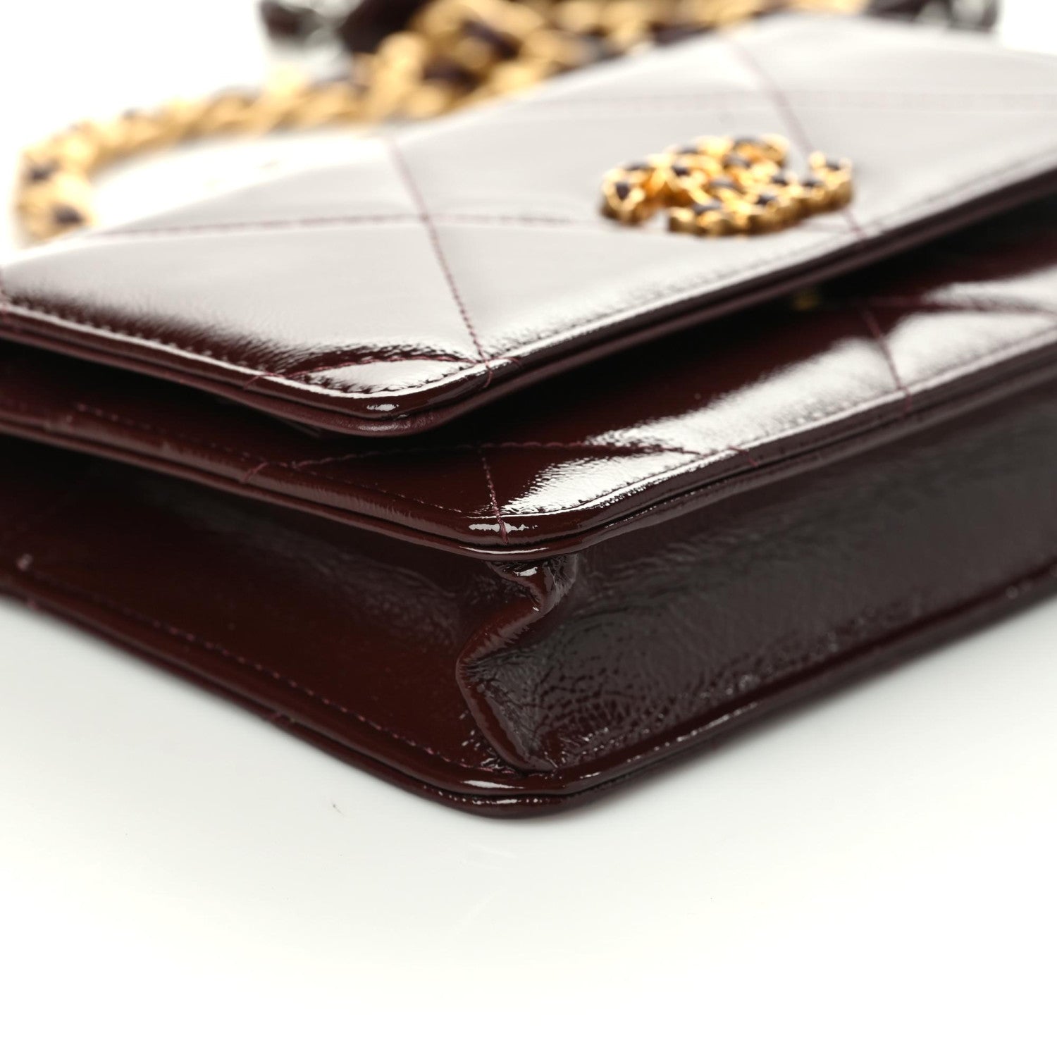 Chanel Shiny Crumpled Calfskin Quilted Chanel 19 Wallet On Chain WOC Burgundy 5 of 9