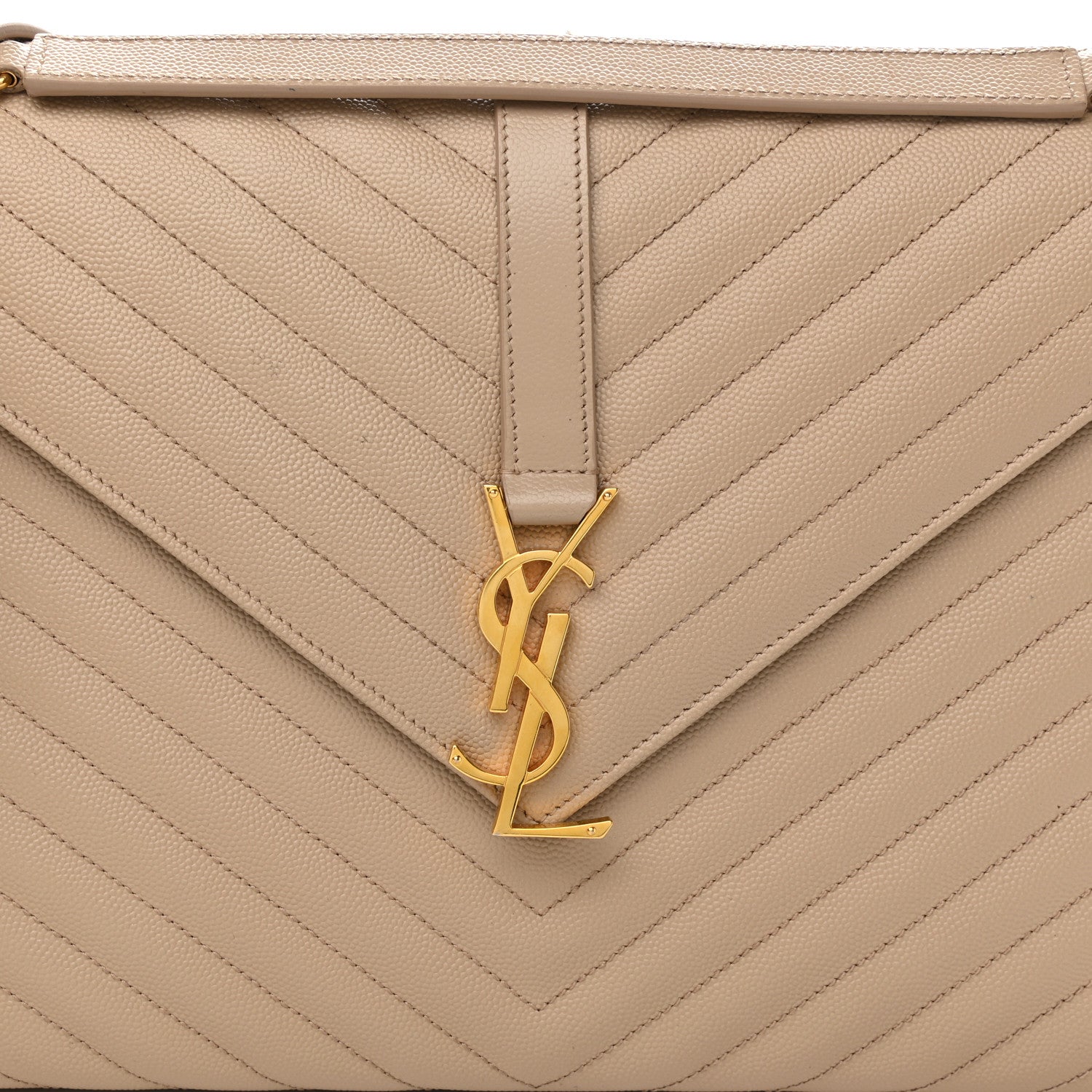 Saint Laurent Grain De Poudre Matelasse Chevron Large Monogram Satchel Dark Beige 8 of 14