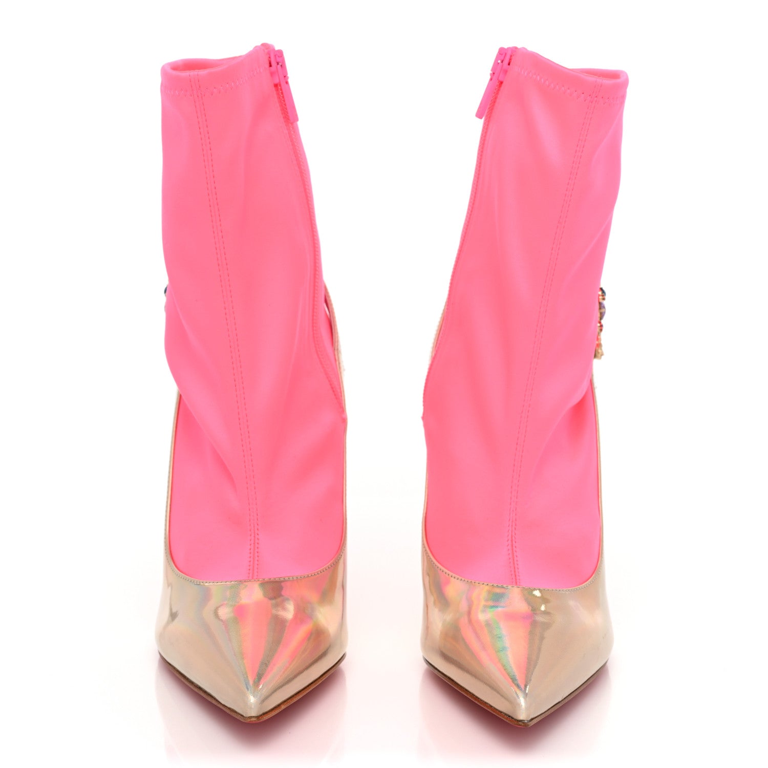 Christian Louboutin Iridescent Patent Crystal Jessie Joli Ankle Boot 40 Rose Fluorescent 2 of 10