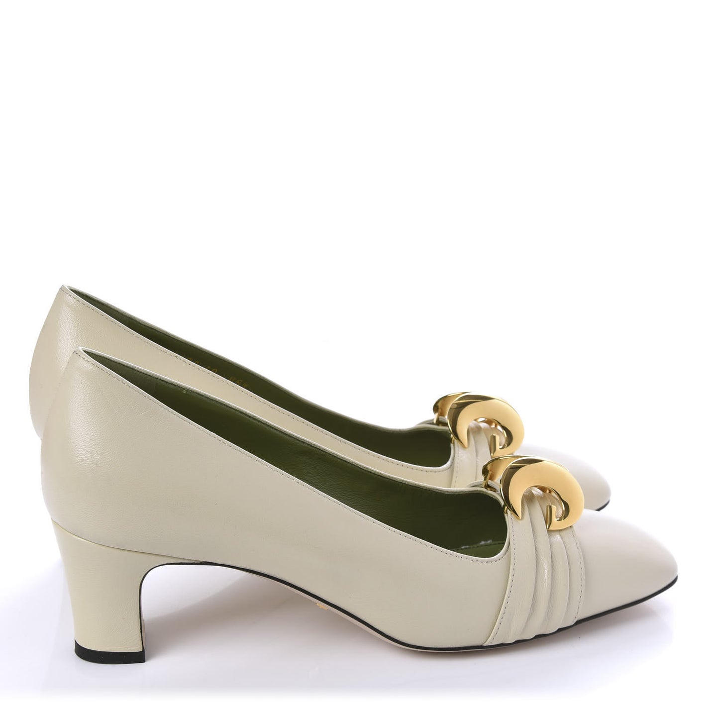 Malaga Kid Half Moon GG Square Toe Pumps 40 Vintage White