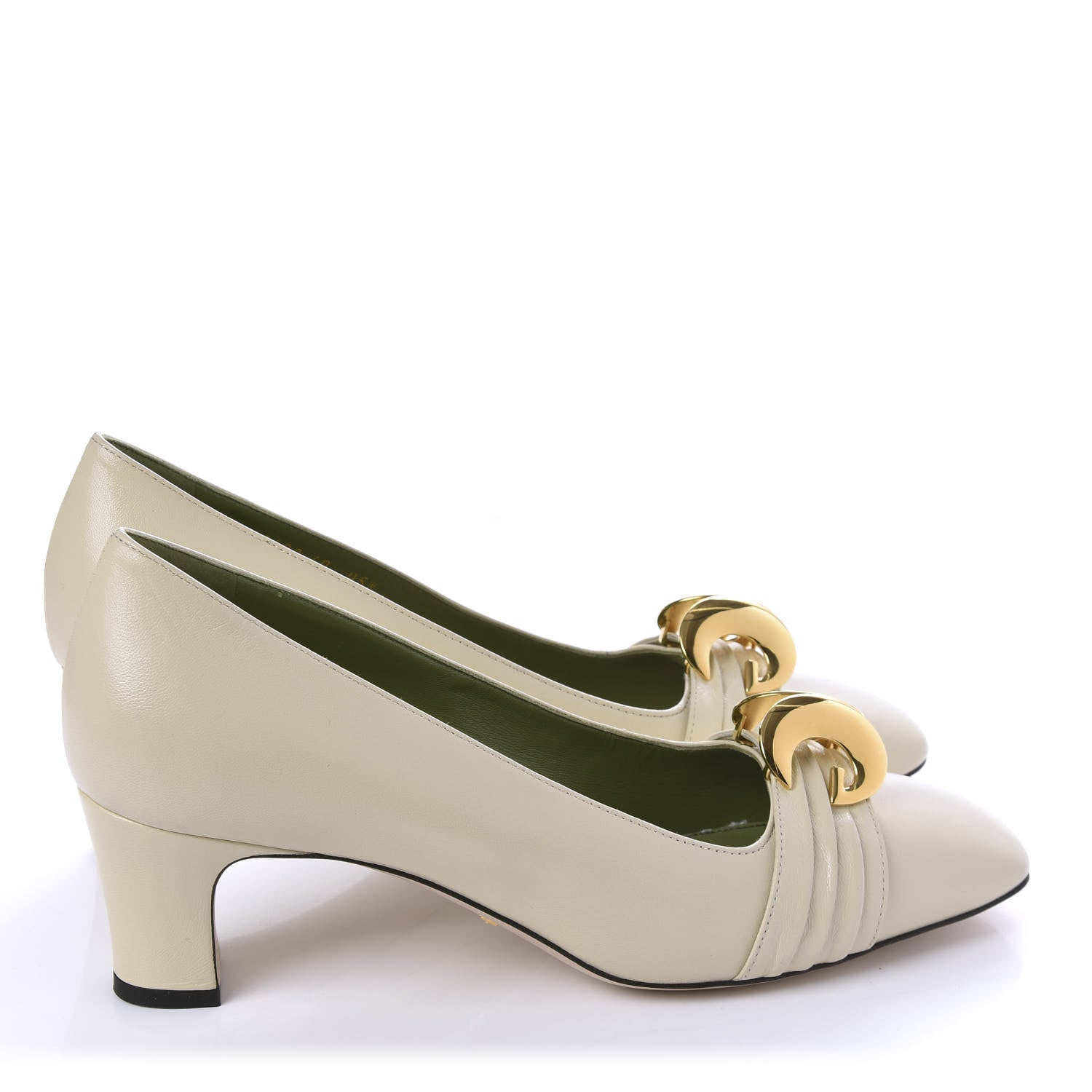 Gucci Malaga Kid Half Moon GG Square Toe Pumps 40 Vintage White 4 of 10