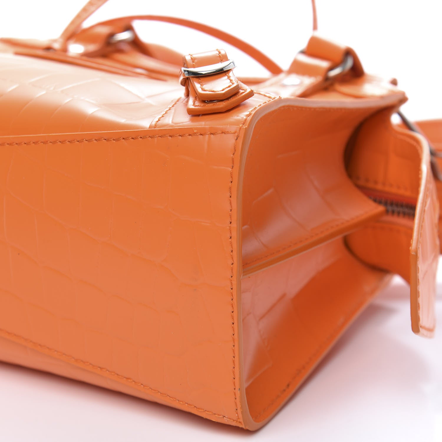 Balenciaga Semi Shiny Calfskin Crocodile Embossed Neo Classic Silver Hardware Mini City Orange 7 of 9
