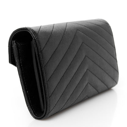 Saint Laurent Grain De Poudre Matelasse Chevron Monogram Flap Wallet Black 3 of 8