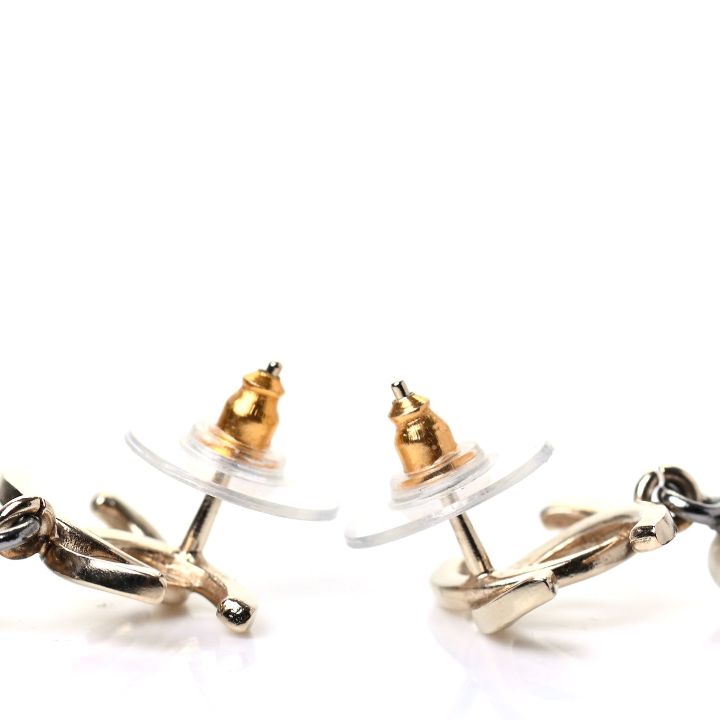 Crystal Baguette Pearl CC Cross Drop Earrings Gold