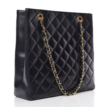 Chanel Lambskin Quilted Shopping Tote Navy 3 of 12