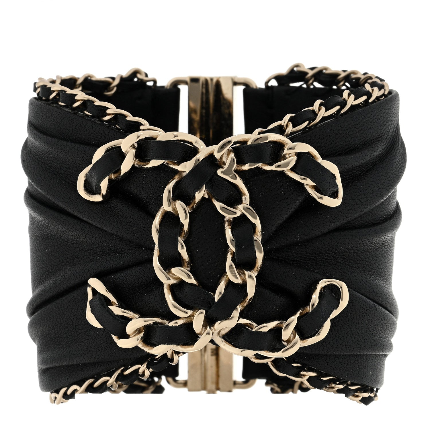 Chanel Lambskin Chain CC Cuff Bracelet Black Gold 1 of 3
