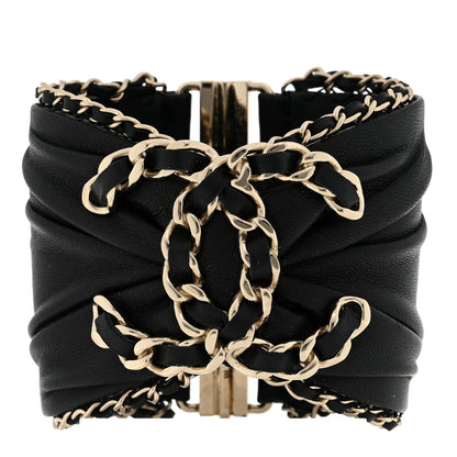Chanel Lambskin Chain CC Cuff Bracelet Black Gold 1 of 3