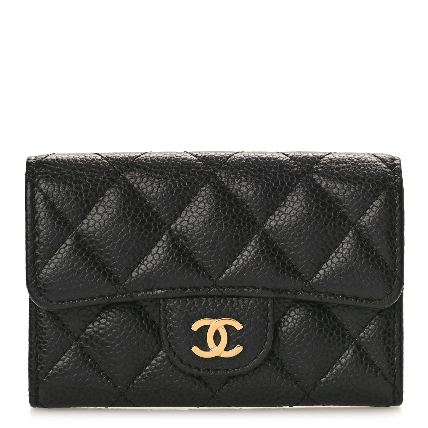Caviar Quilted Flap Card Holder Black
