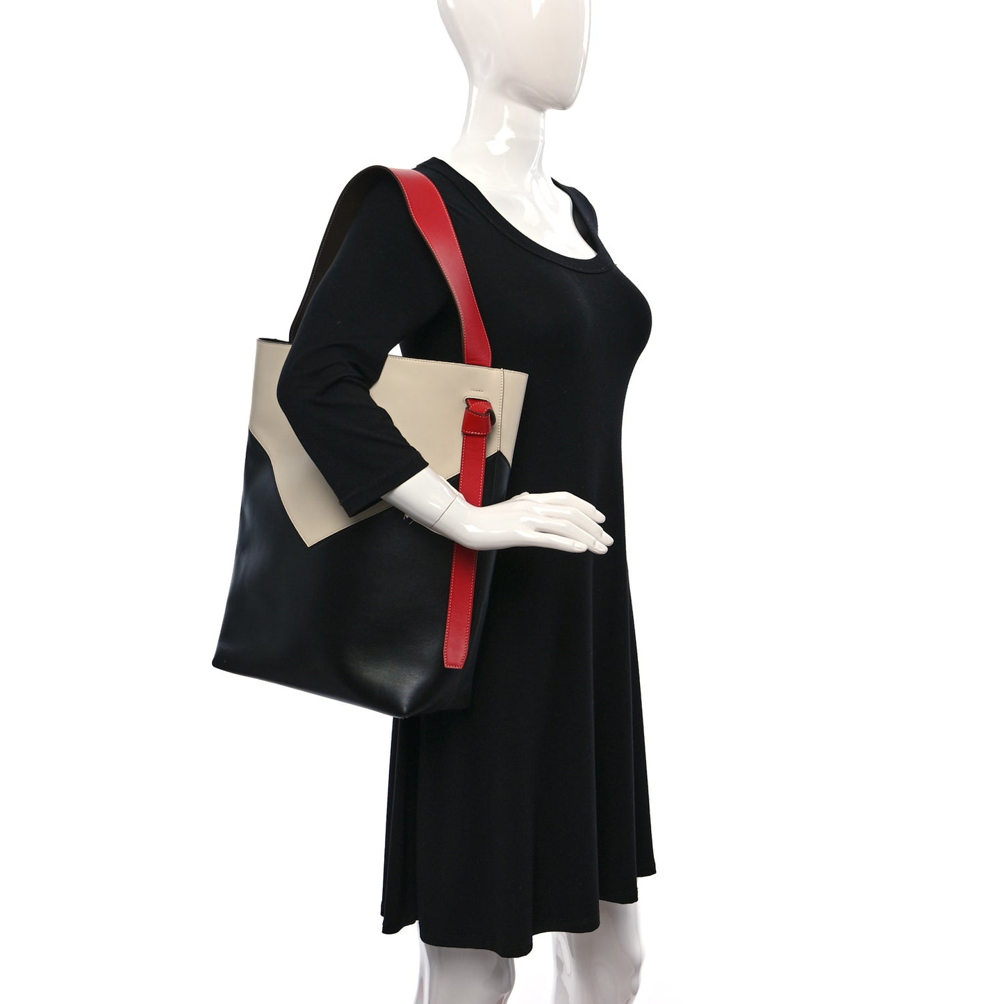Shiny Smooth Calfskin Twisted Cabas Ivory Black