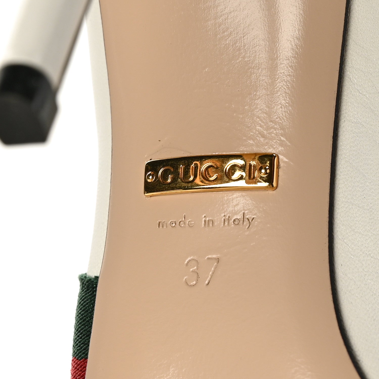 Gucci Malaga Kid Web Sylvie High Heel Slingback Pumps 37 White 7 of 7